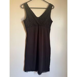 Vintage My Michelle black floral lace v neck slip dress sz M whimsigoth witchy g